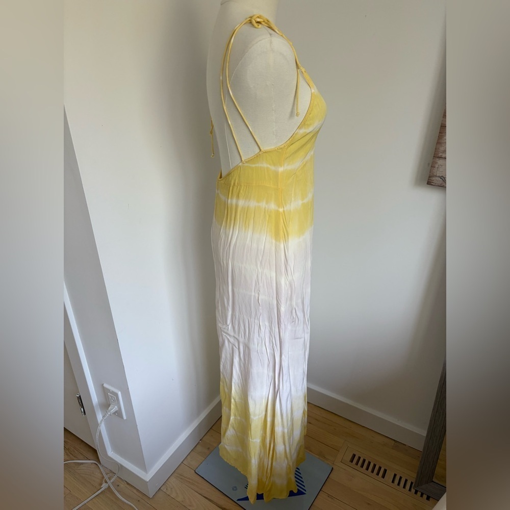 ASOS Yellow and White Spaghetti Strap Beach Coverup Dresw - Picture 2 of 6